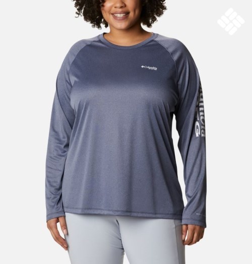 Columbia PFG Tidal Tee Heather Long Sleeve Gensere Dame Marineblå | Plus Size 51420M